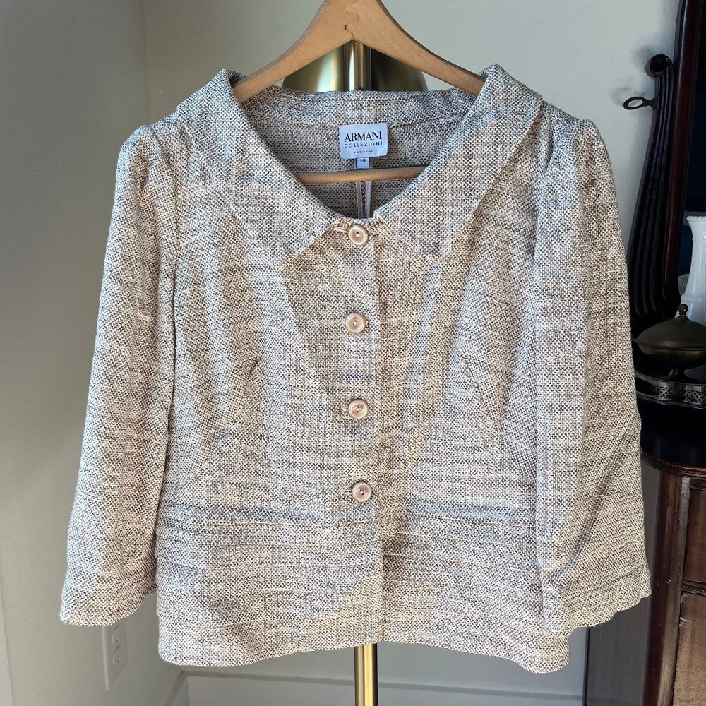armani collezioni tweed blazer - beige - size 10